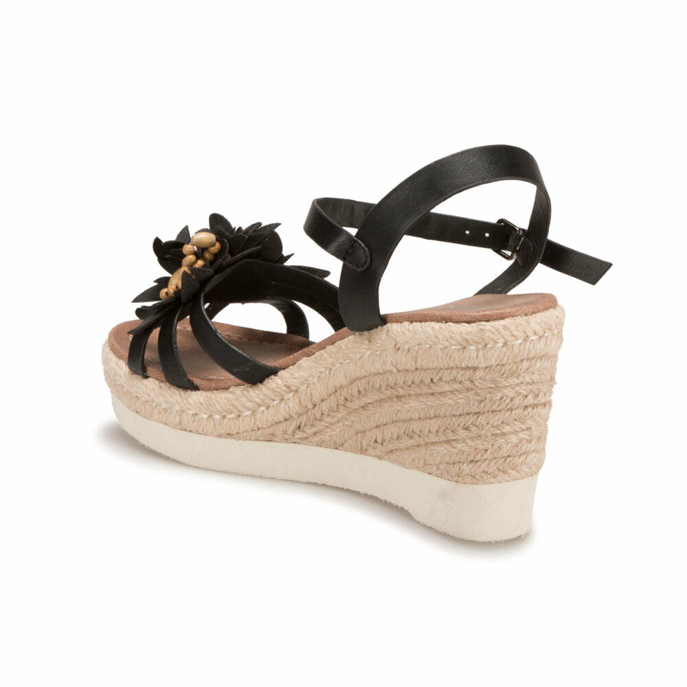 Women's Floral Detail Black Wedge Sandals