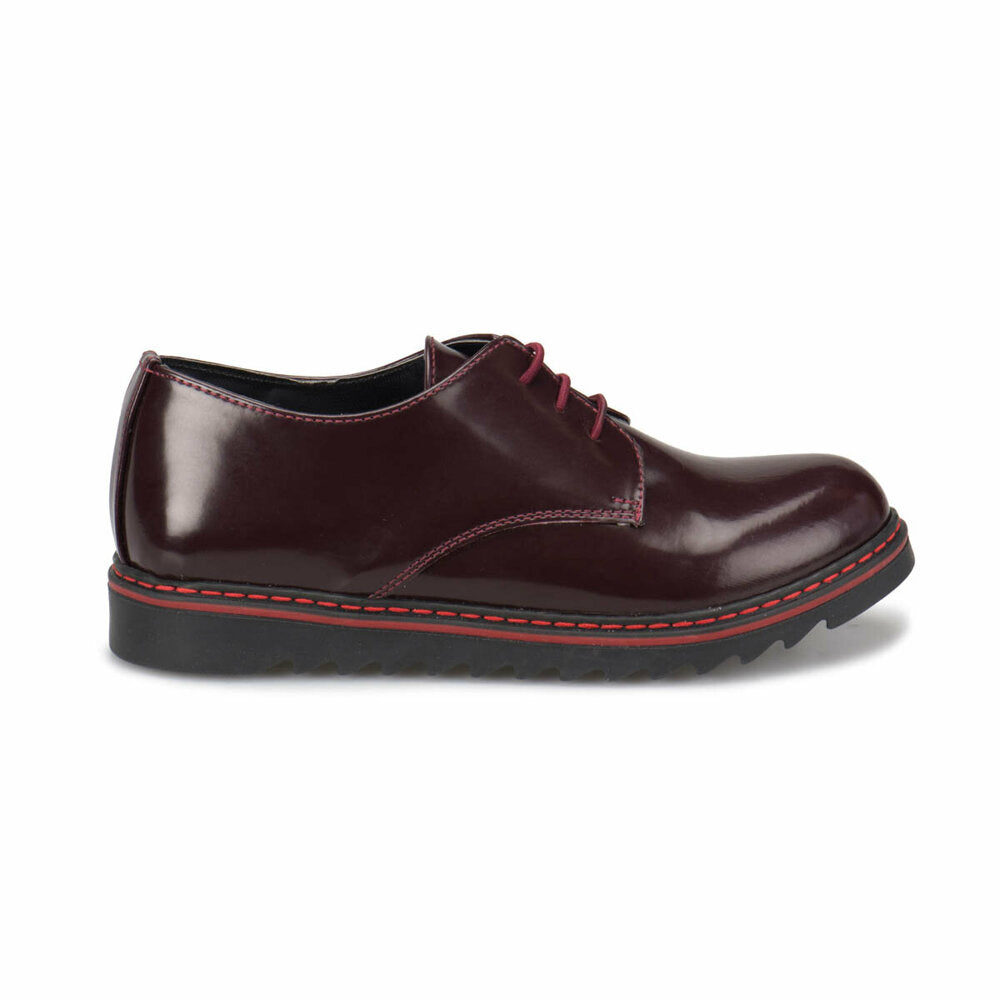 Girl's Lace-up Claret Red Shoes