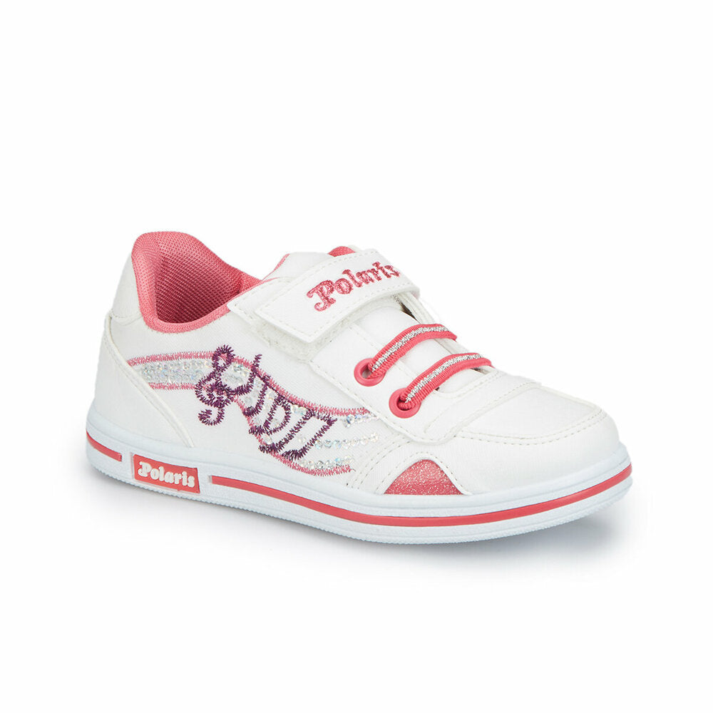 Girl's Velcro Strap Lace-up White Sneakers