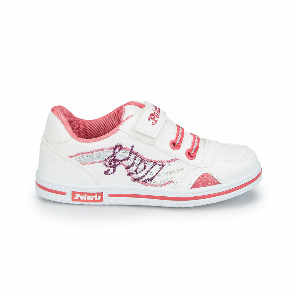 Girl's Velcro Strap Lace-up White Sneakers