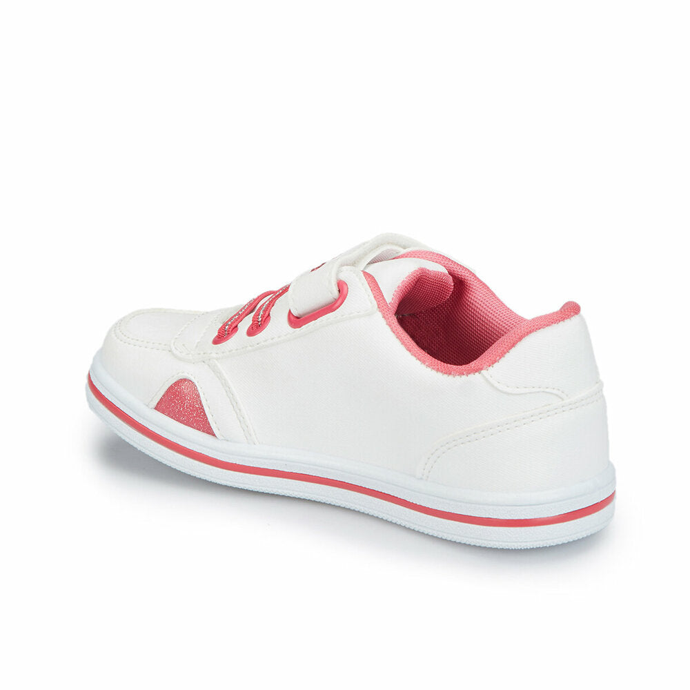 Girl's Velcro Strap Lace-up White Sneakers