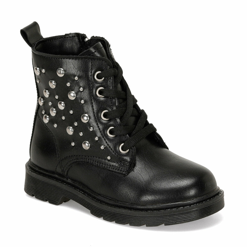 Girl's Gemmed Black Worker Boots