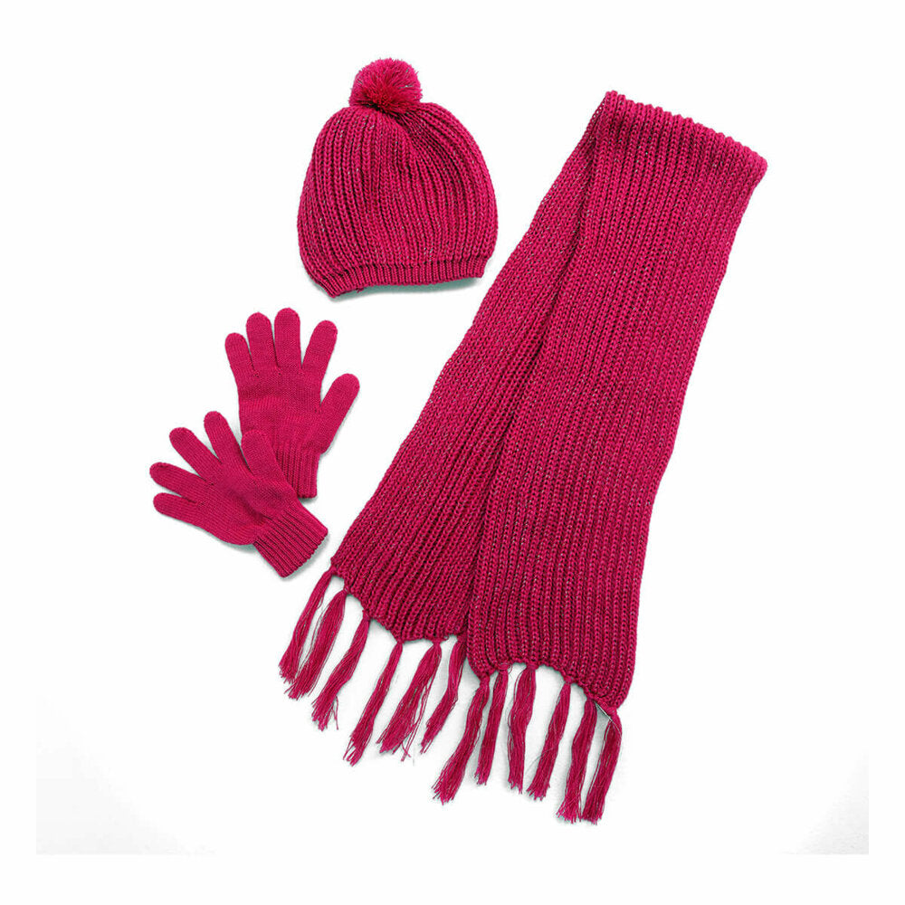 Girl's Fuchsia Scarf/Beret/Gloves