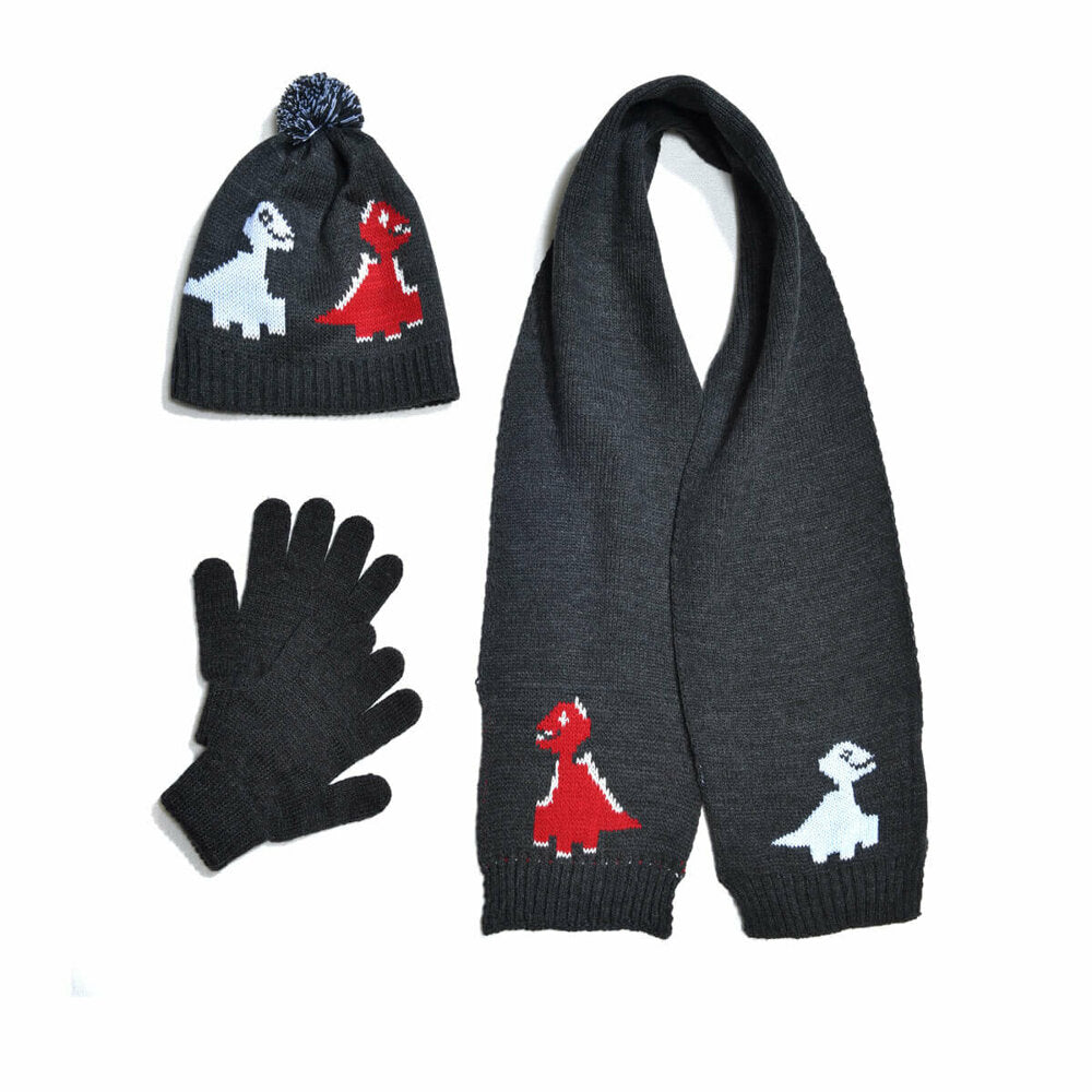 Boy's Printed Smoky Beanie Scarf Gloves Set