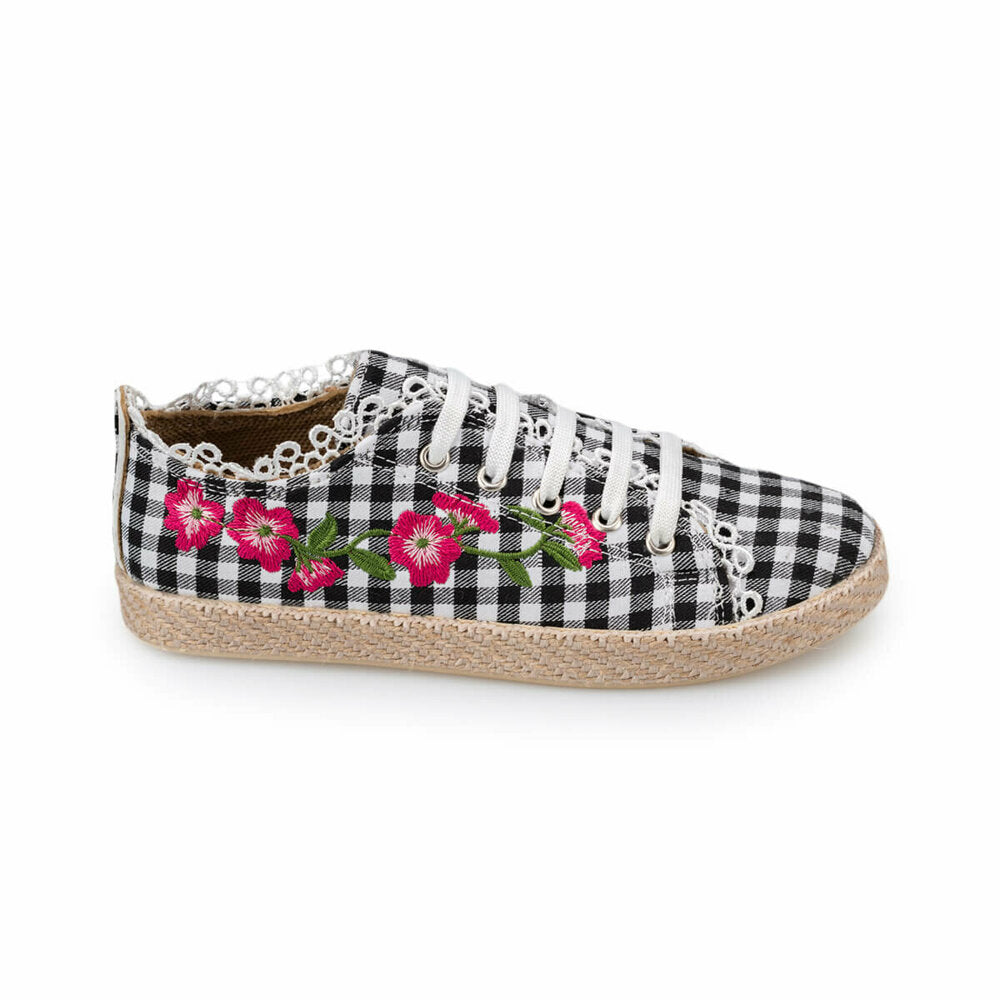 Girl's Lace-up Checkered Sneakers
