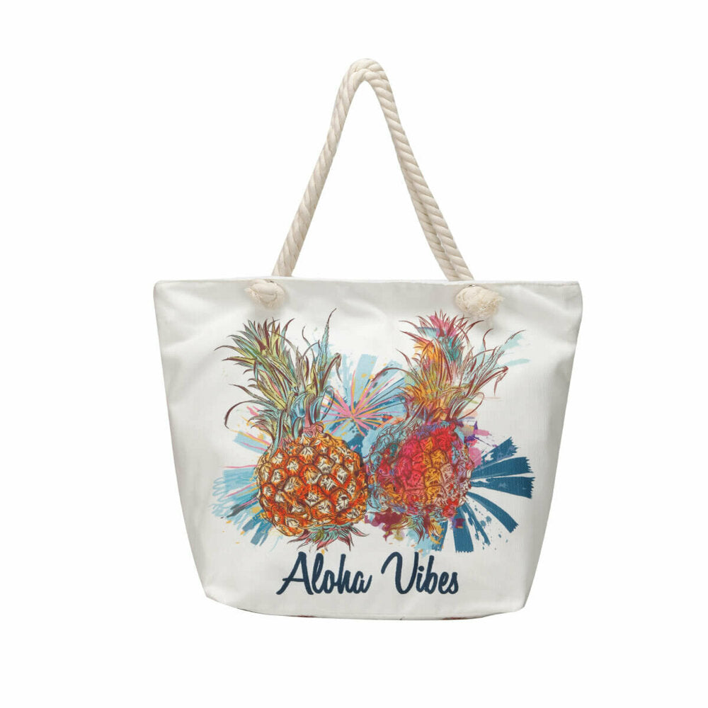 Women's Printed White Beach Bag