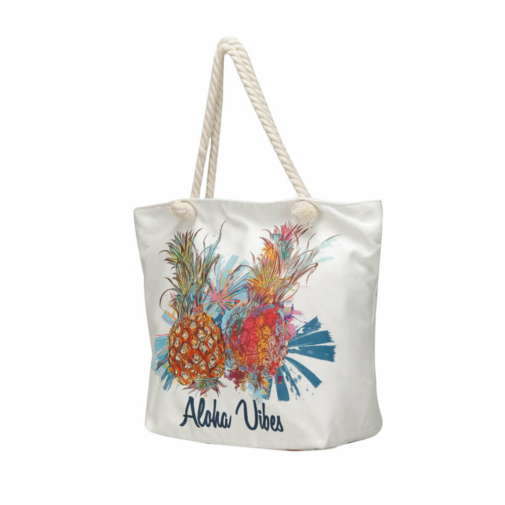 Women's Printed White Beach Bag