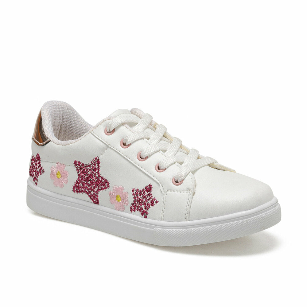 Girl's Lace-up Printed White Sneakers