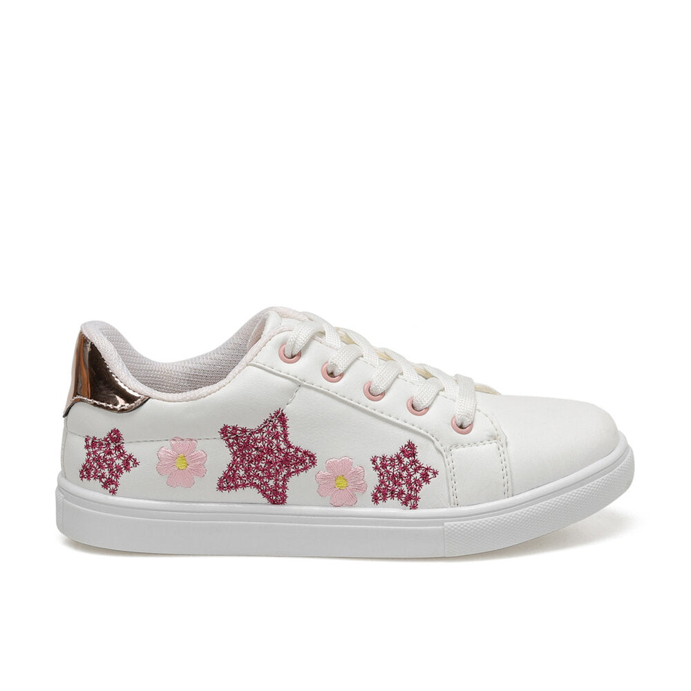 Girl's Lace-up Printed White Sneakers