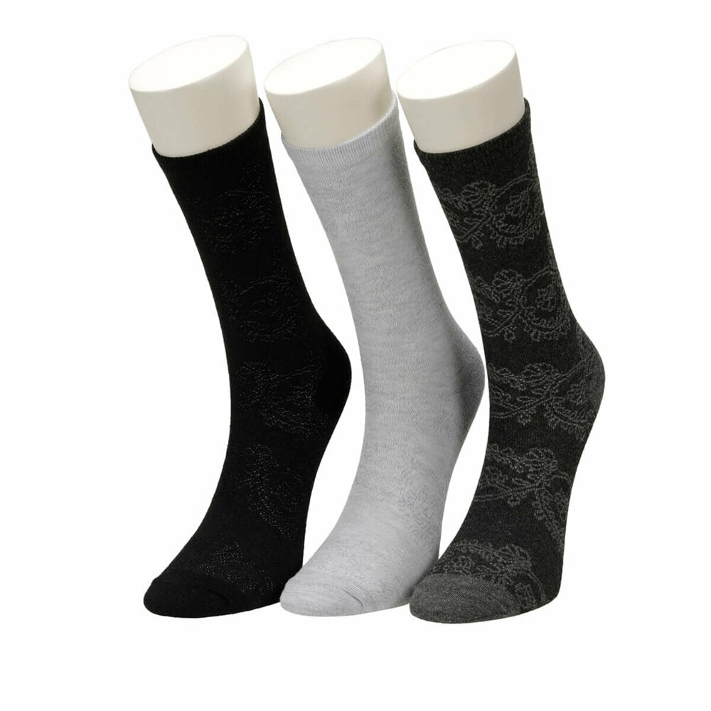 Women's Black Grey Jacquard Socket Socks- 3 Pairs
