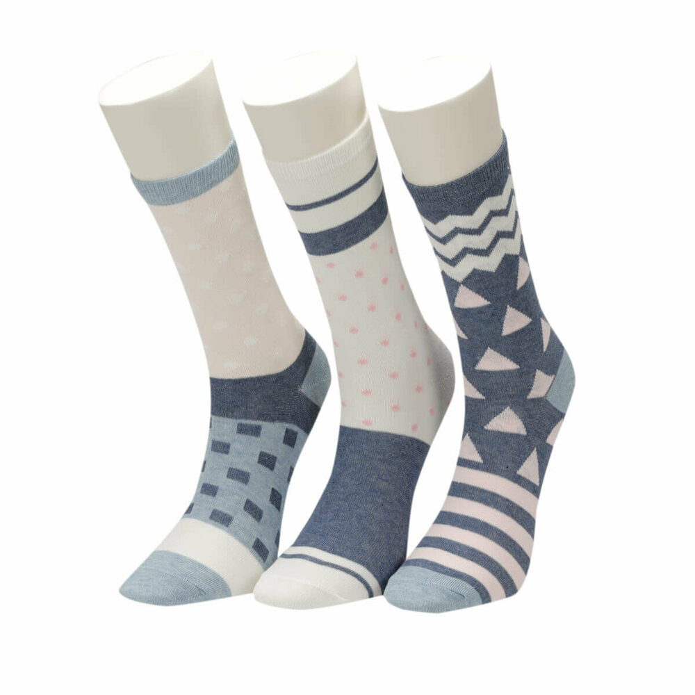 Women's Geometric Pattern Socket Socks- 3 Pairs
