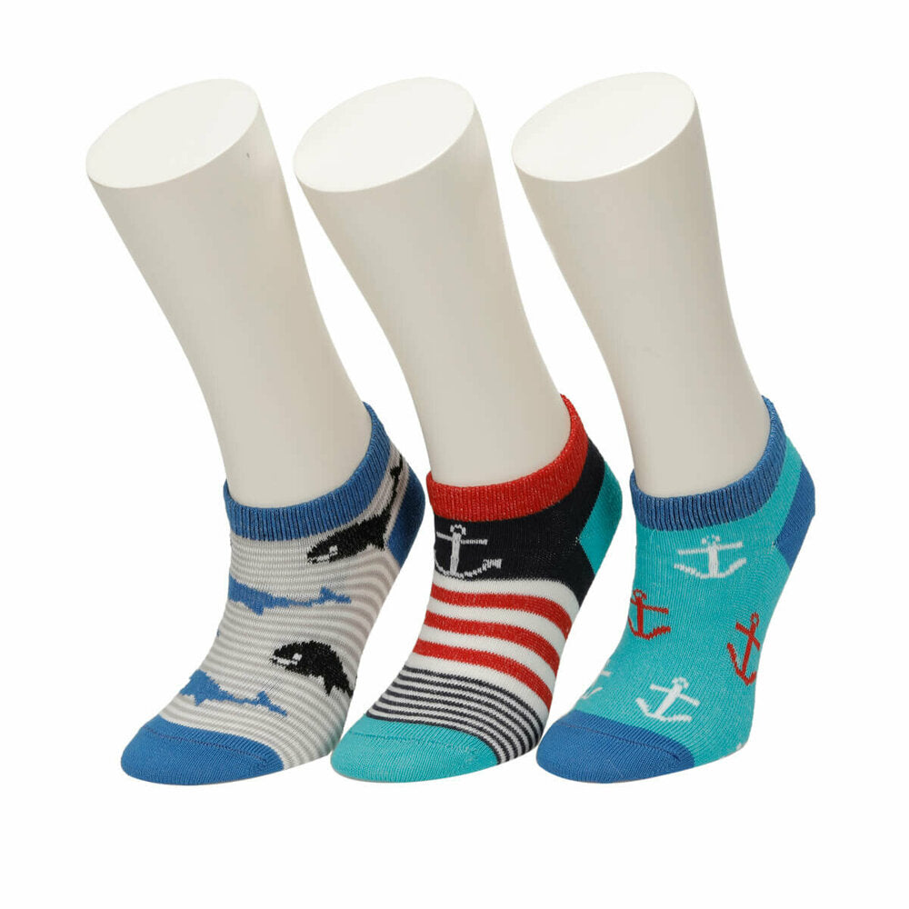 Boy's Patterned Blue Booties Socks- 3 Pairs