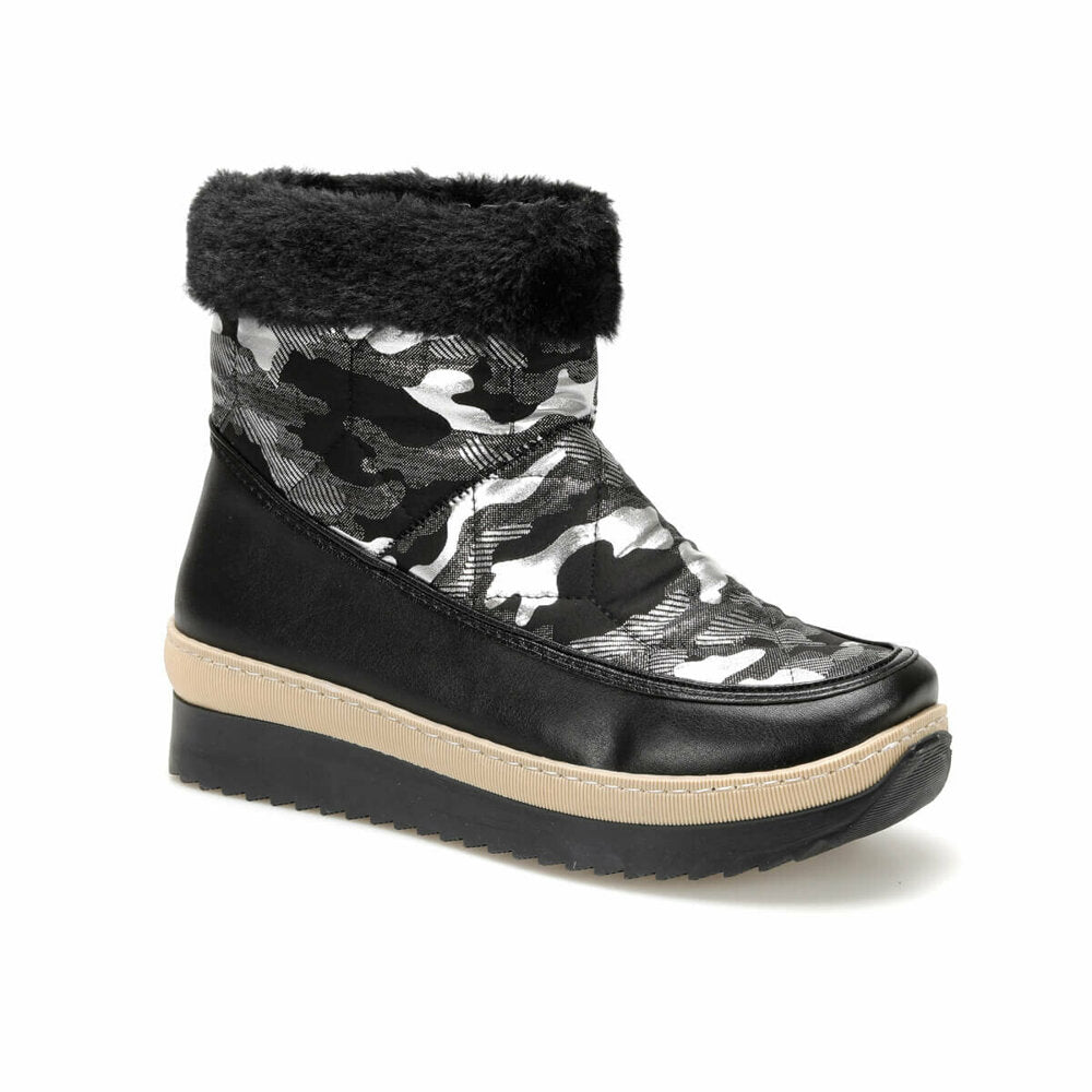 Women's Camouflage Black Leather Boots