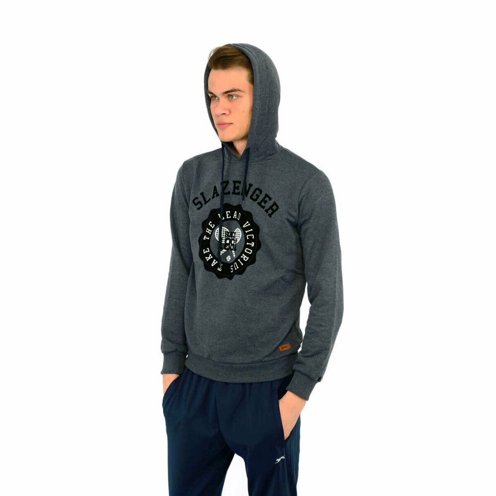 Men's Hooded Text-Print Anthracite Sweatshirt