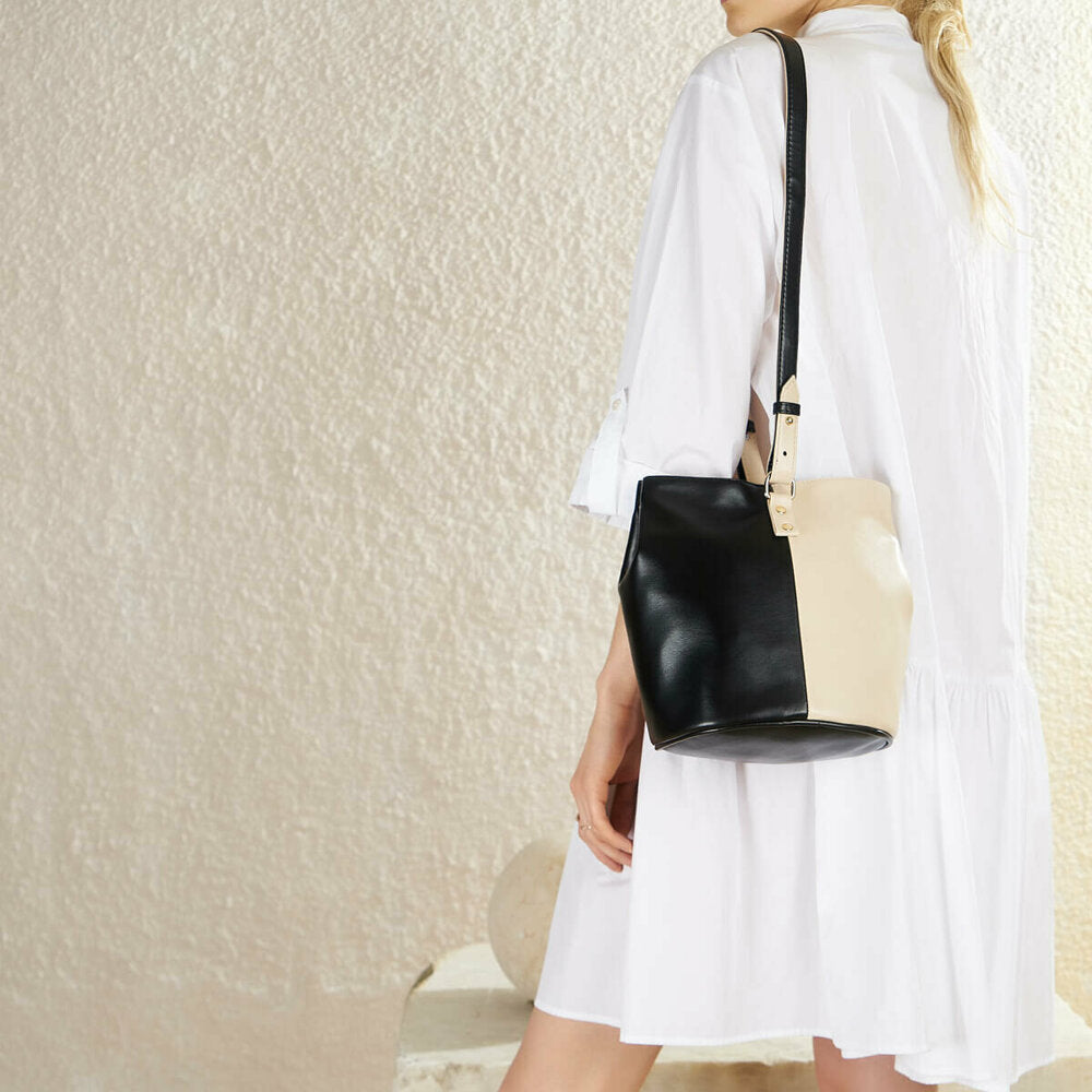 Women's Black Beige Shoulder Bag