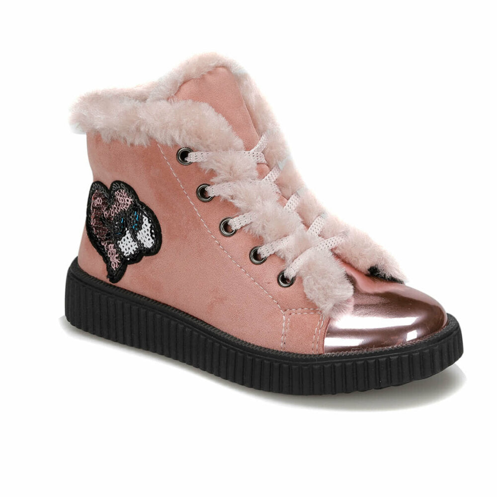 Girl's Fur Detail Powder Rose Boots