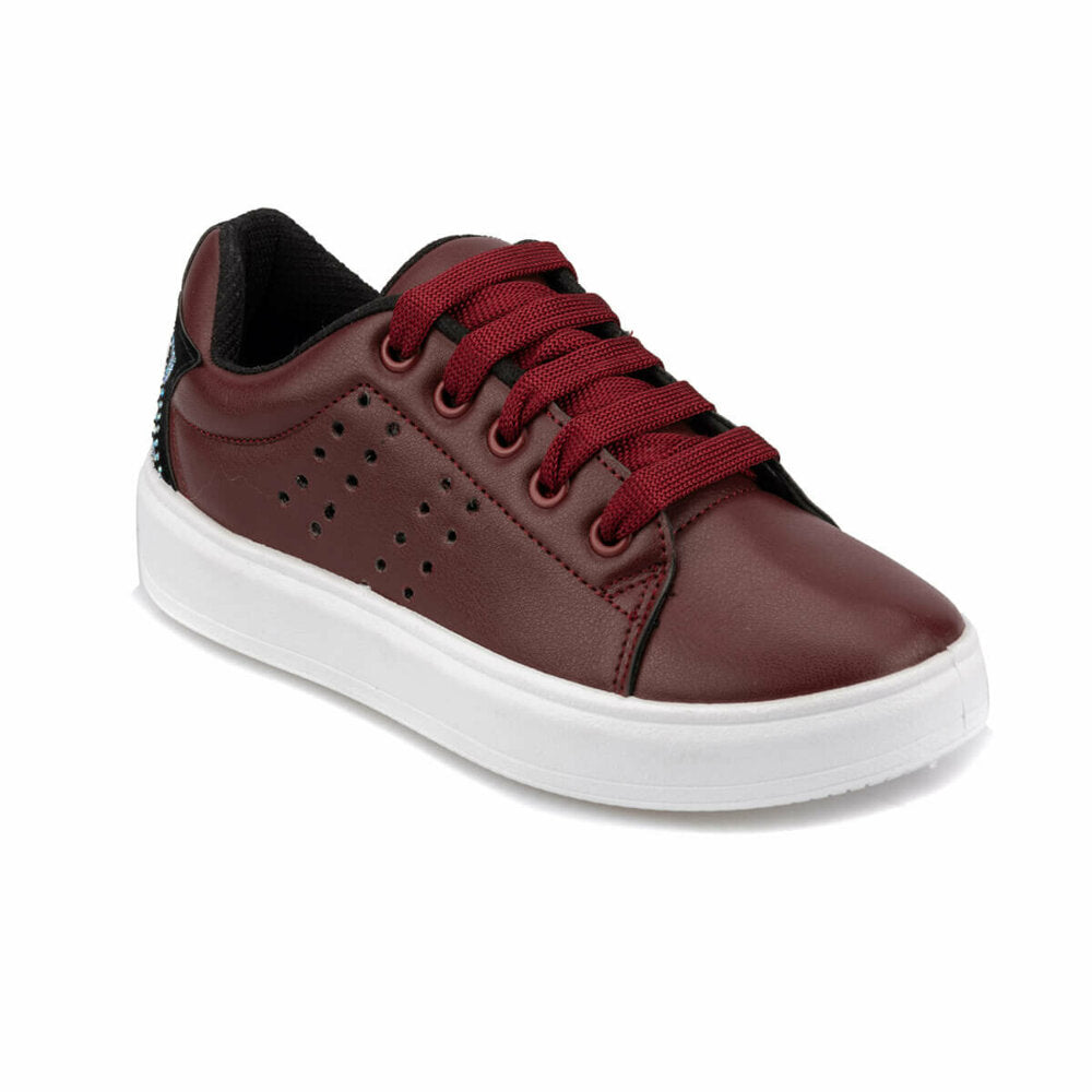 Girl's Lace-up Claret Red Sneakers