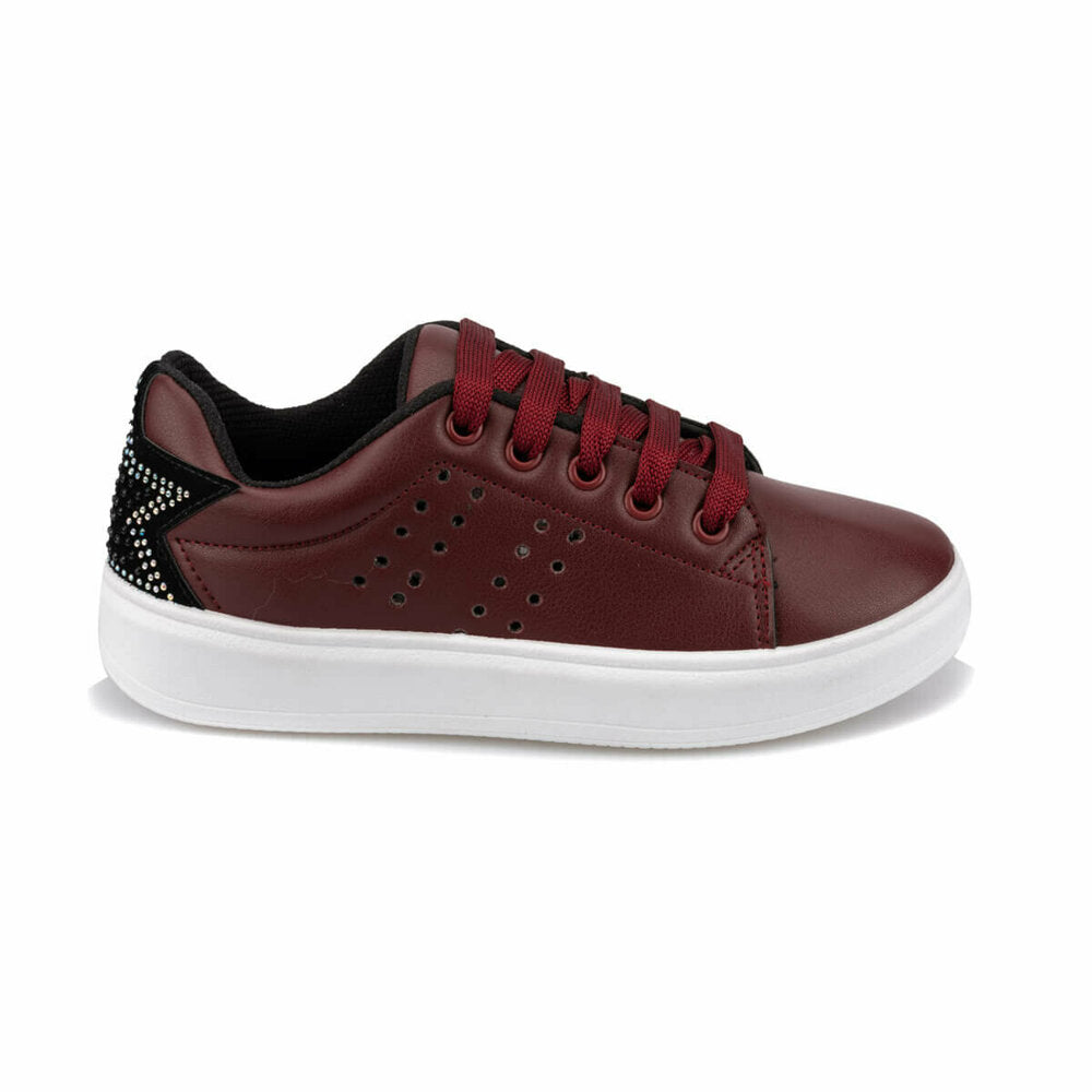 Girl's Lace-up Claret Red Sneakers