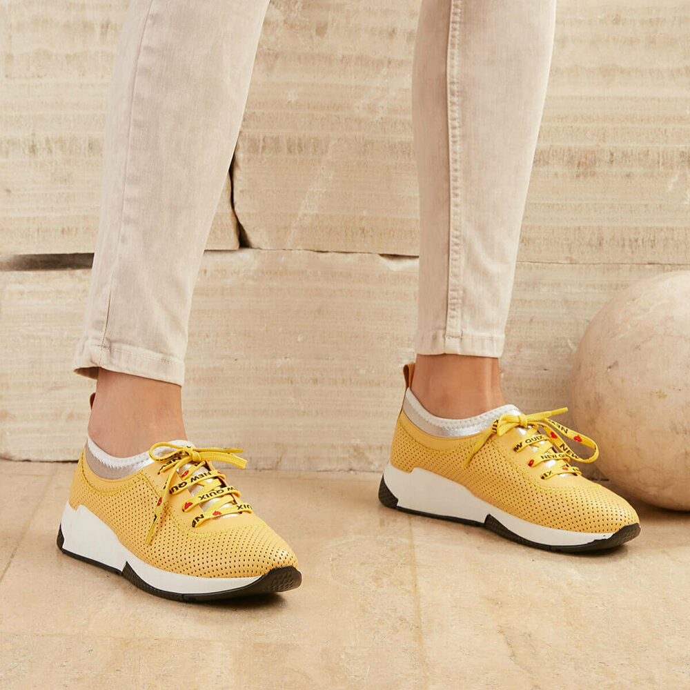 Women's Lace-up Yellow Sneakers