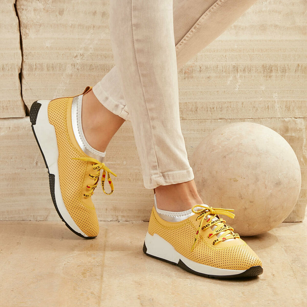 Women's Lace-up Yellow Sneakers