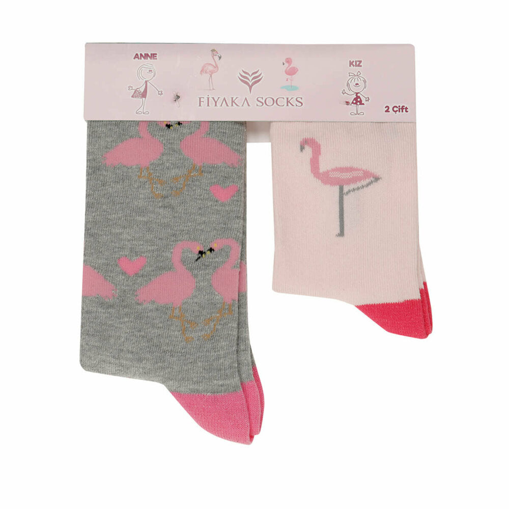 Mother Daughter Patterned Grey Pink Socks- 2 Pairs