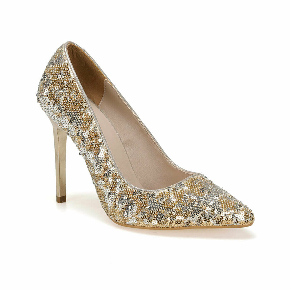 Women's Shiny Gold Sequin Stiletto Shoes