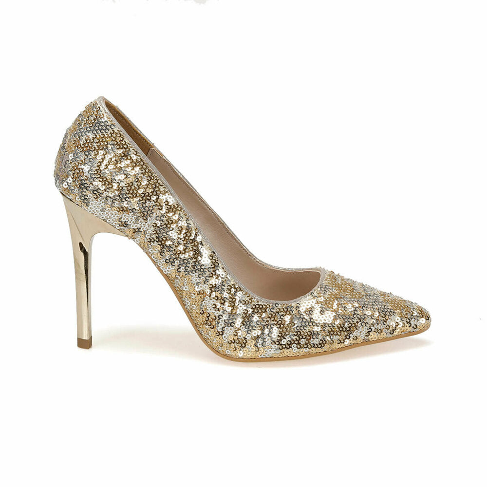 Women's Shiny Gold Sequin Stiletto Shoes