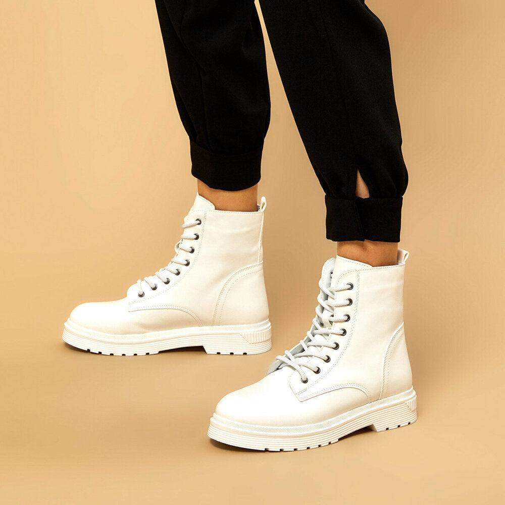 Women's Lace-up White Boots