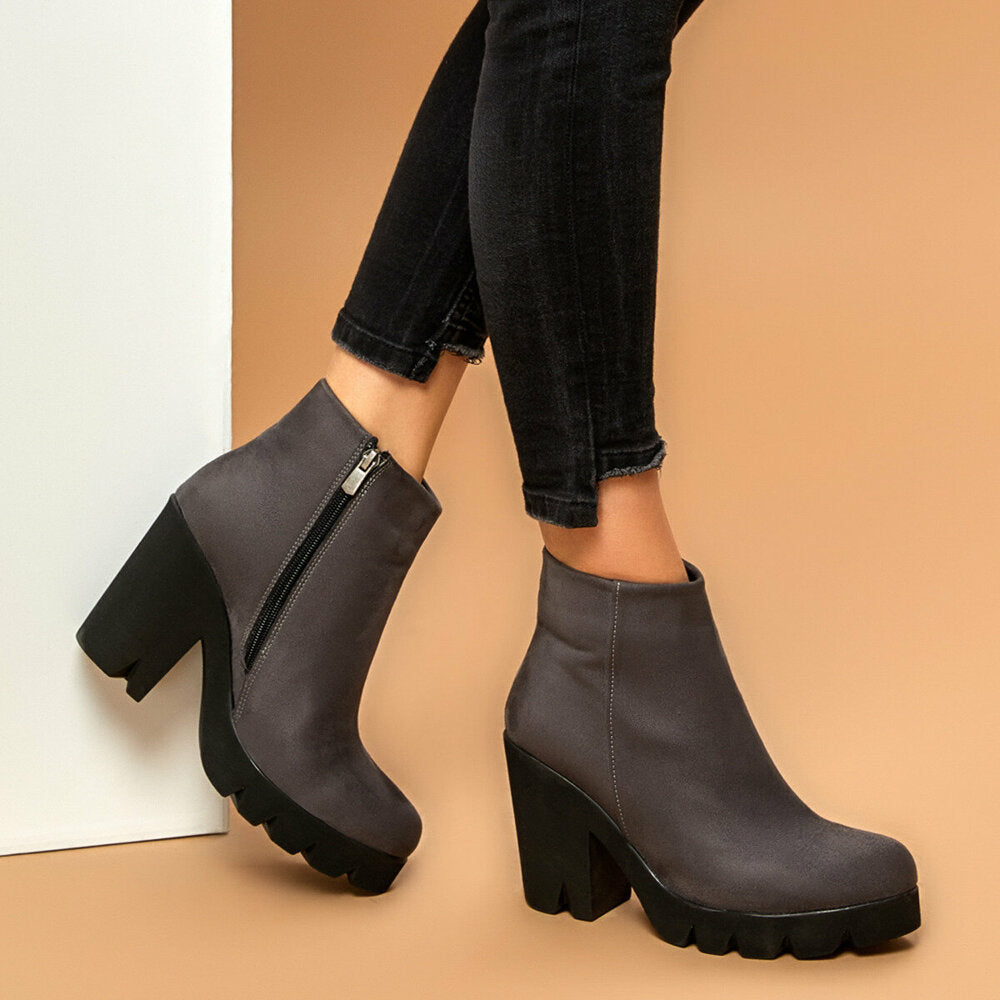 Women's Grey Heeled Boots