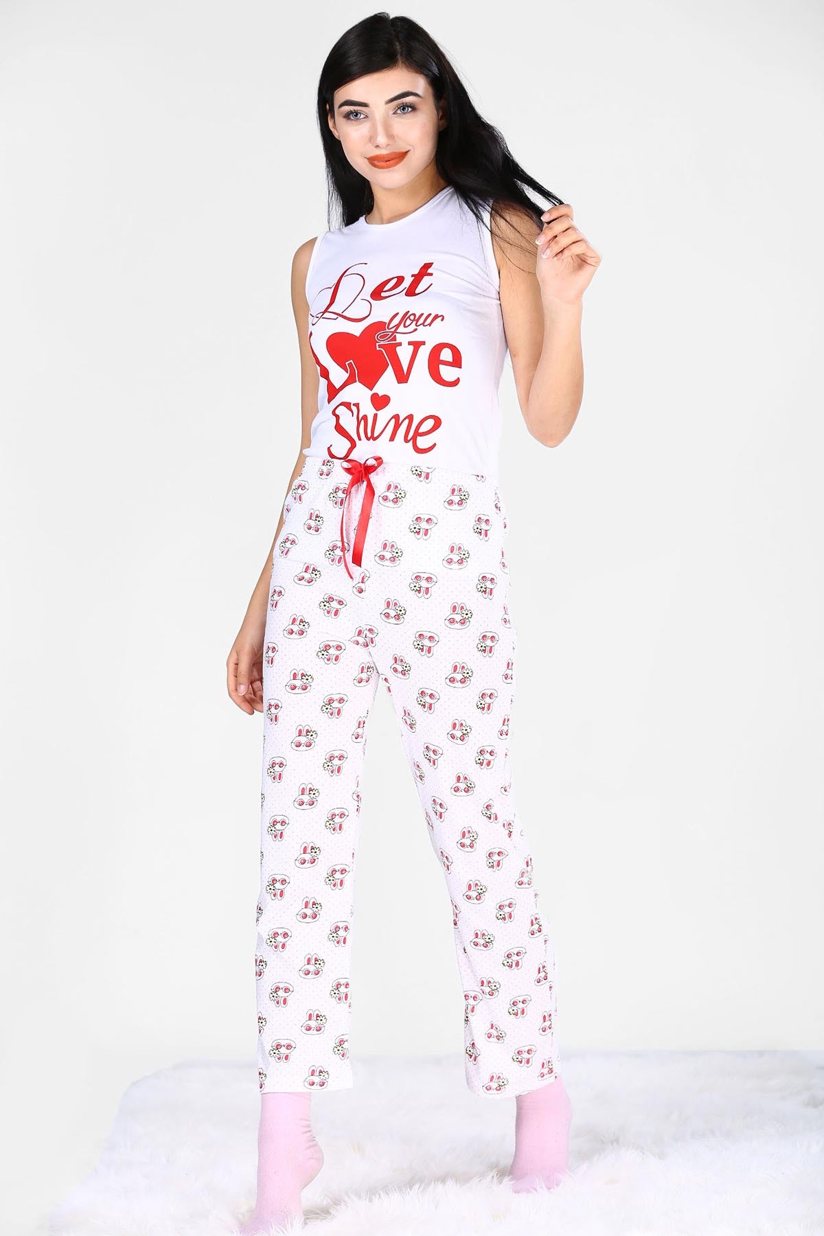 Women's Patterned Ecru Pajama Pants