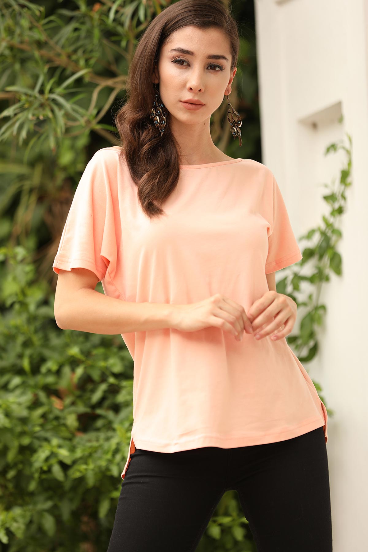 Women's Lace Back Detail Salmon Blouse