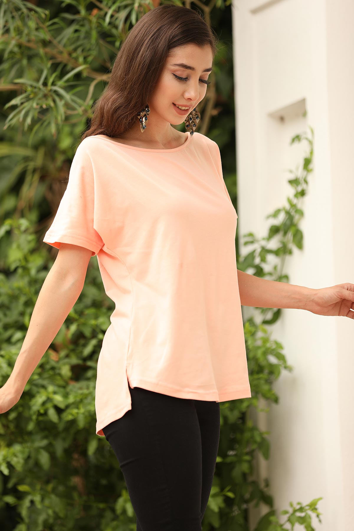 Women's Lace Back Detail Salmon Blouse