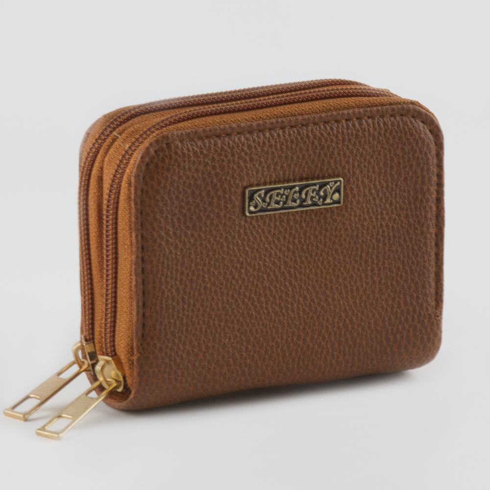 Women's Double Zipped Brown Leather Wallet