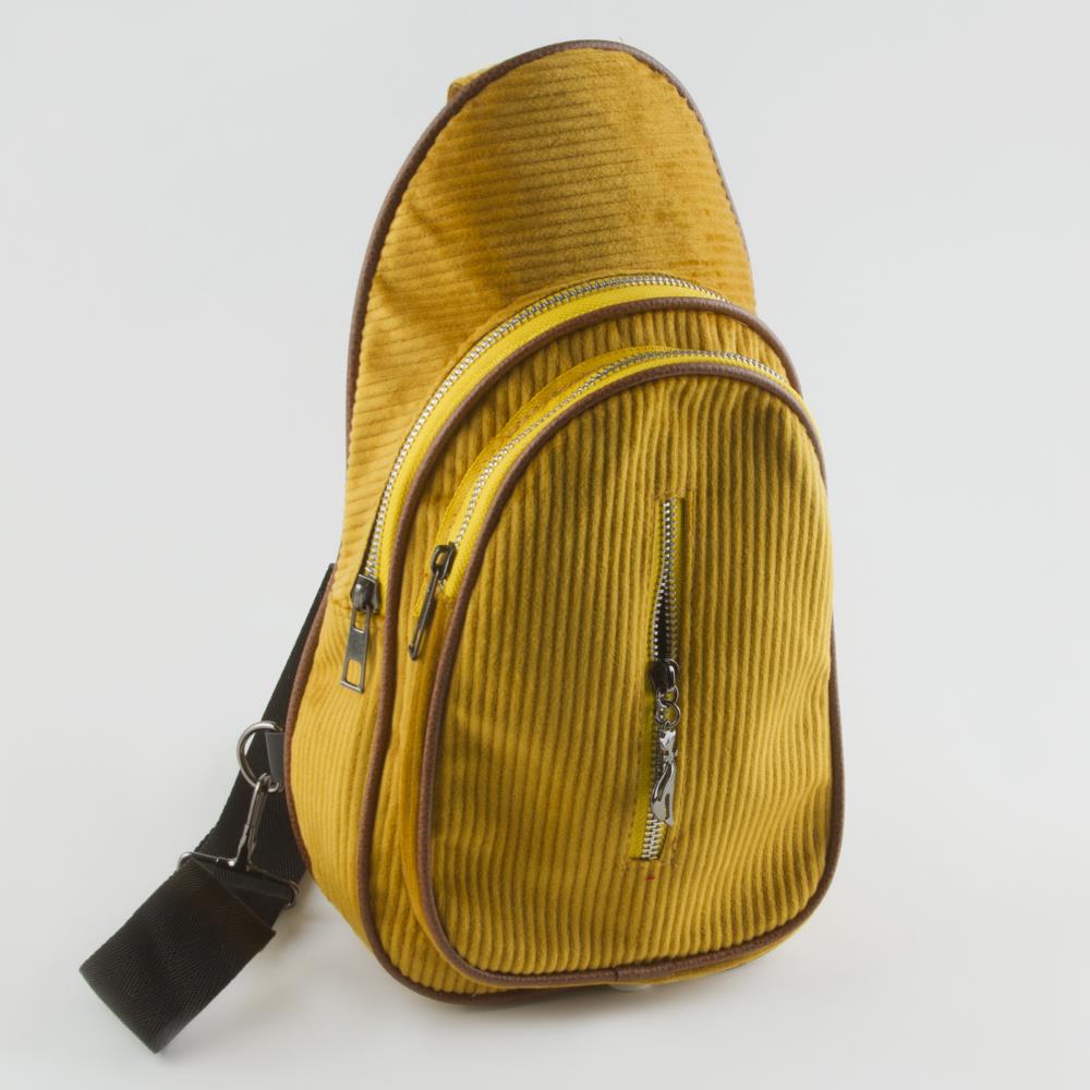 Women's Zipped Velvet Mustard Crossbody Bag