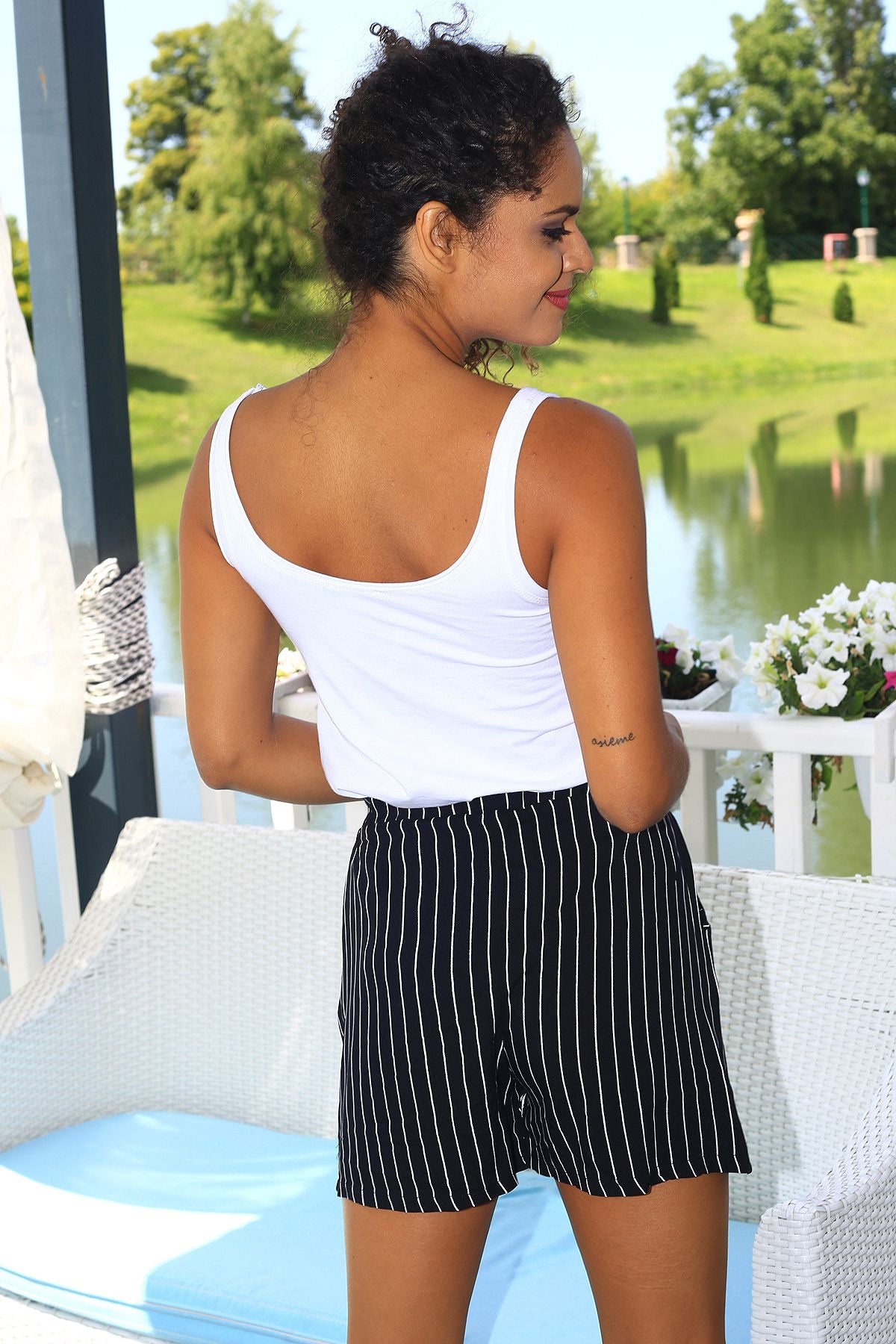 Women's Striped Black Shorts