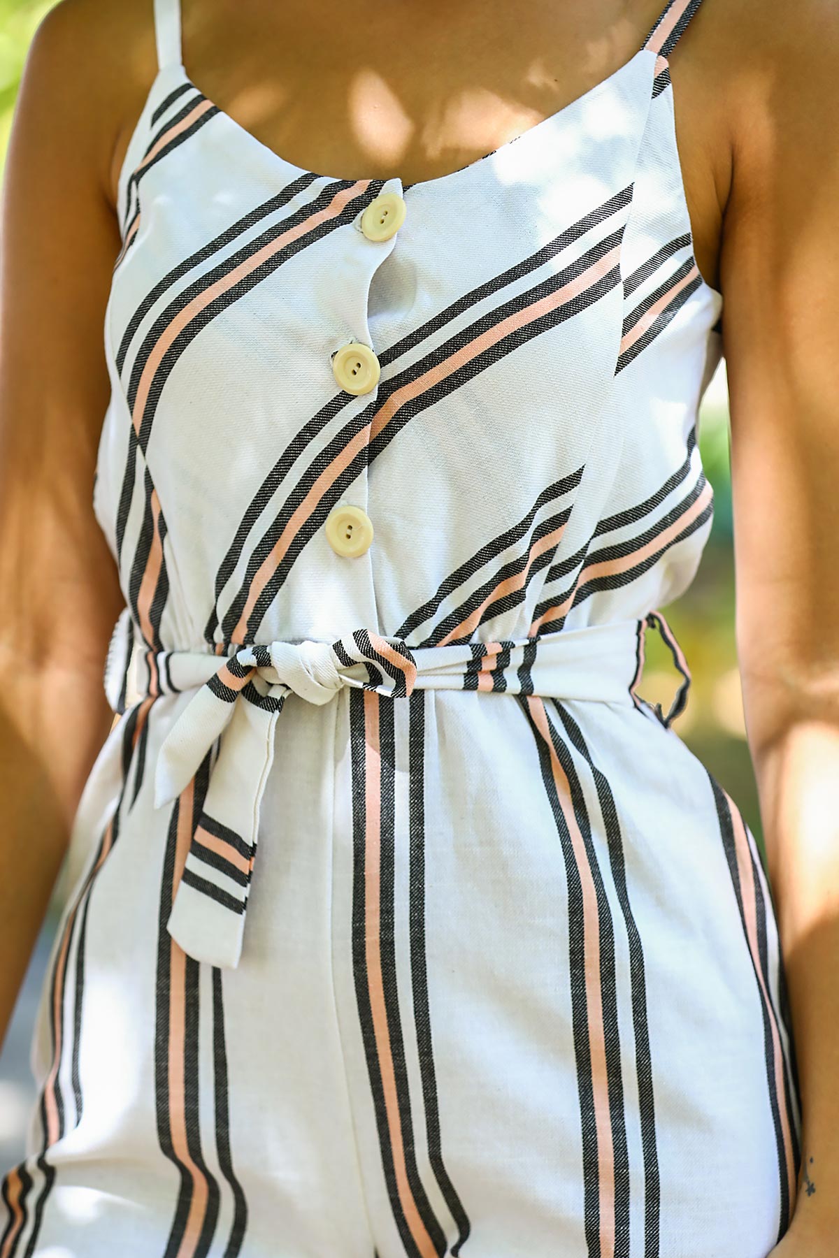 Women's Strappy Striped White Overall