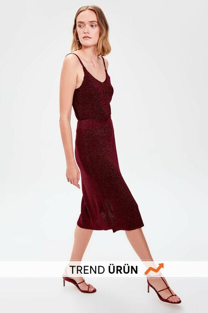 Women's Glitter Claret Red Tricot Skirt