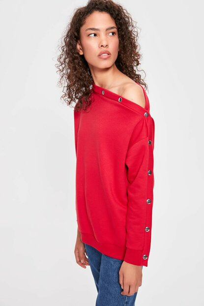 Women's Off Shoulders Fuchsia Sweatshirt