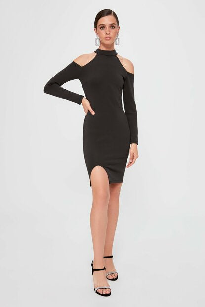 Women's Open Shoulders Black Short Dress