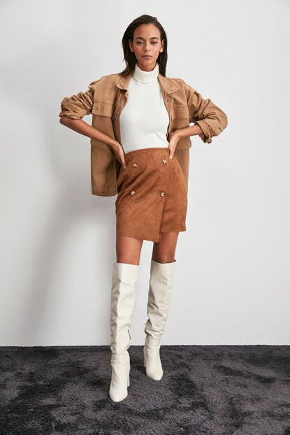 Women's Button Brown Short Skirt