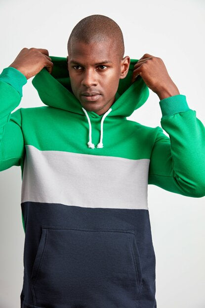 Men's Hooded Kangaroo Pocket Color Block Sweatshirt