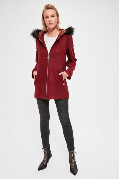 Women's Hooded Zipped Claret Red Cachet Coat
