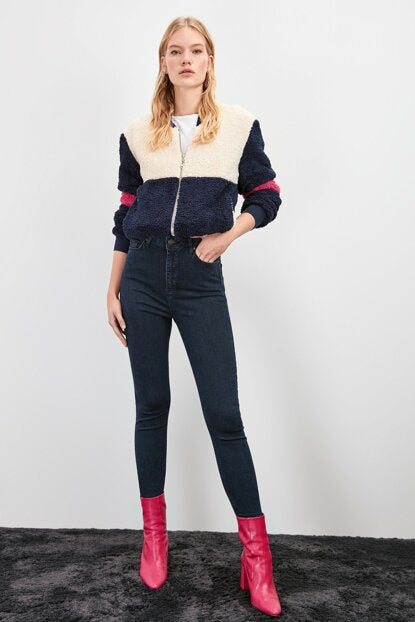 Women's High Waist Navy Blue Skinny Jeans