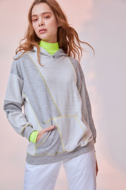 Women's Hooded Stitched Grey Sweatshirt