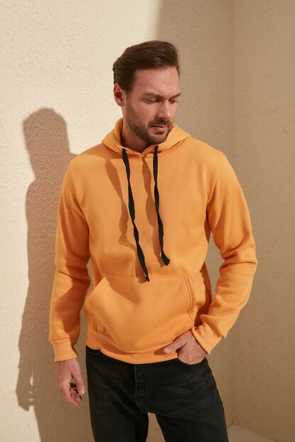 Men's Hooded Kangaroo Pocket Yellow Sweatshirt