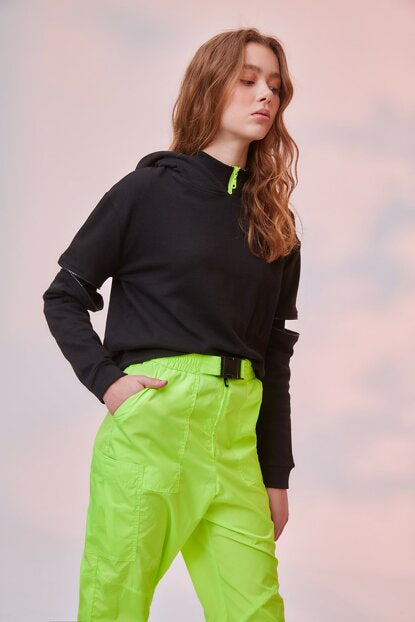 Women's Hooded Zipped Black Sweatshirt