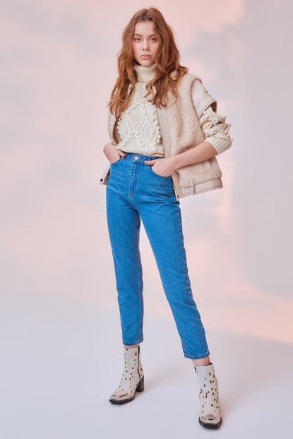 Women's High Waist Blue Mom Jeans