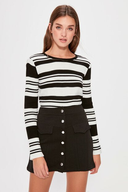 Women's Button Black Short Skirt