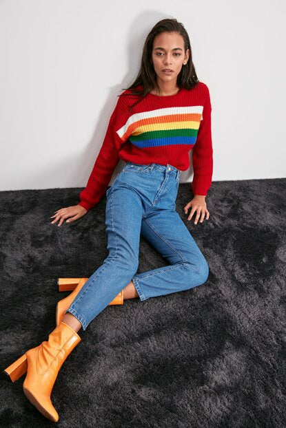 Women's High Waist Blue Mom Jeans