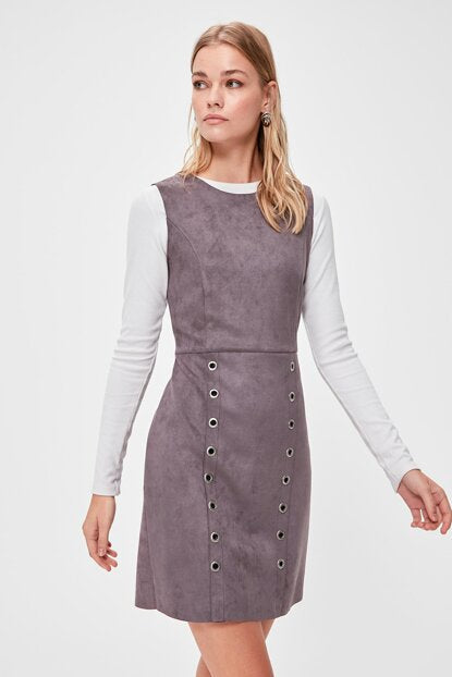 Women's Eyelet Anthracite Short Dress